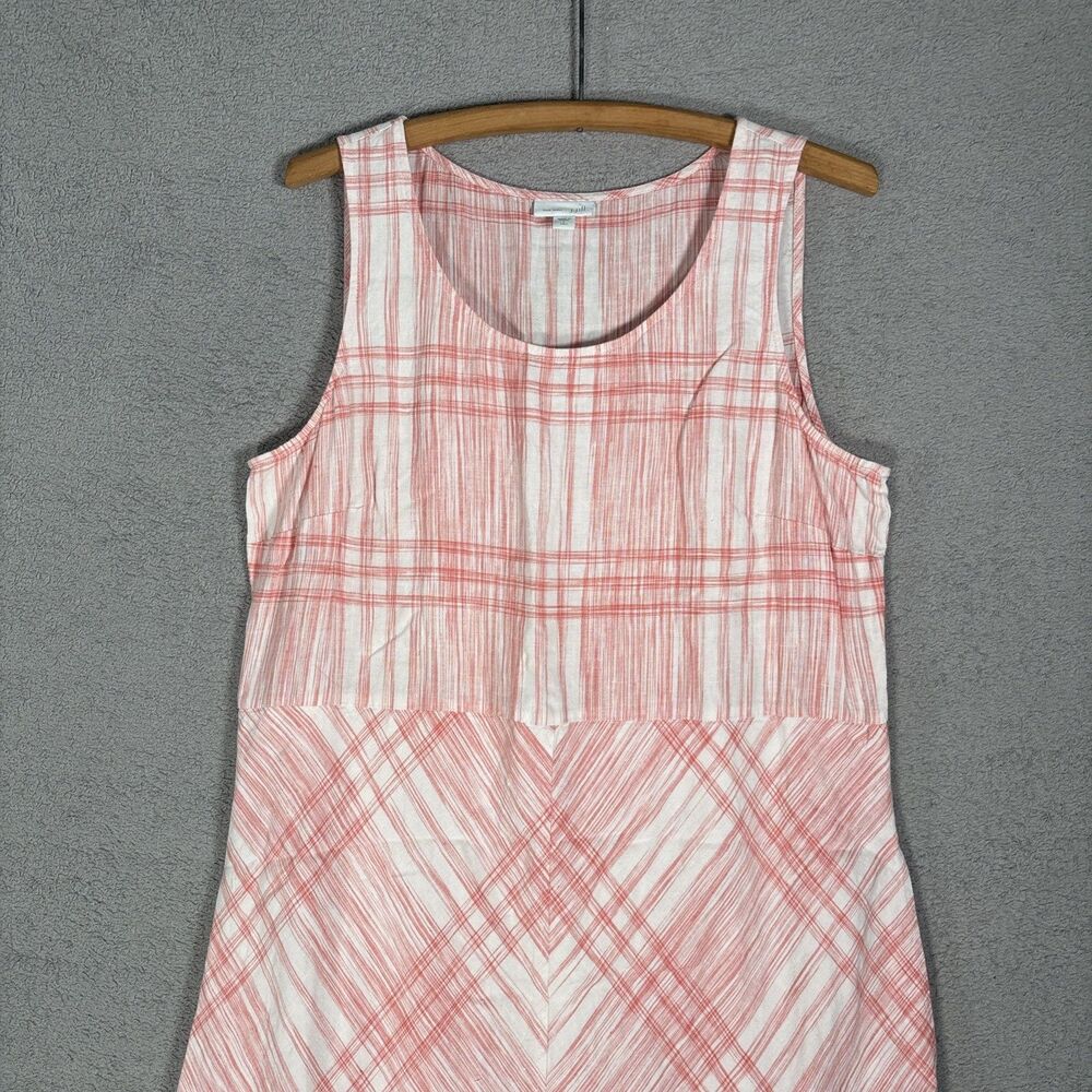 J Jill Love Linen Size L Tall Maxi Dress Linen Cotton Lined Natural Fibers Plaid - Picture 2 of 16